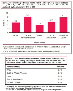 Figure 3. Received Support from a Mental Health Self-Help Group in the Past Year among Adults Aged 18 or Older Who Received Past Year Traditional Mental Health Treatment, by Race/Ethnicity: 2005 to 2008