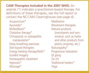 (click to enlarge) CAM therapies included in the 2007 NHIS