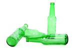 green empty beer bottles