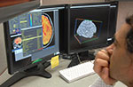 Researcher reviewing brain images